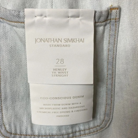 Jonathan Simkhai Henley Tie Waist Straight Leg jeans Blue Cotton Denim 28 NWT - Picture 6 of 8